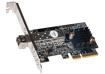 Solo10G SFP+ PCIe Card showing installed SFP+ transceiver.